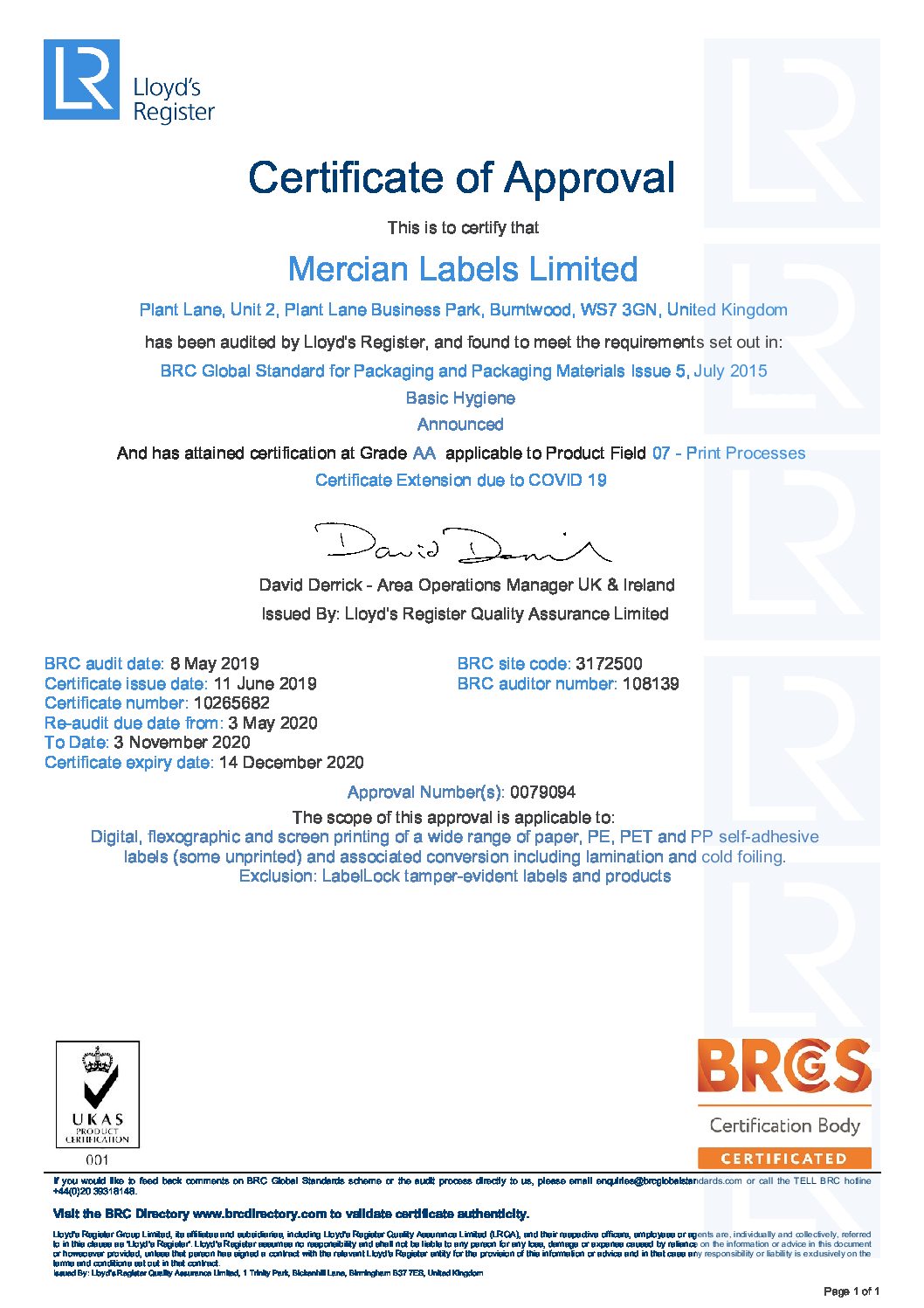 Accreditation & Certificates | Mercian Labels