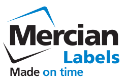GIF showing rolling messages underneath the standard Mercian Labels logo - stating - 'Made on time, Made with care, Made easy, Made for YOU'.
