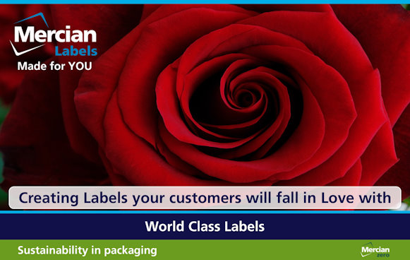 Close up of a single red rose with the words ‘Creating Labels your customers will fall in Love with’ centred across the base.